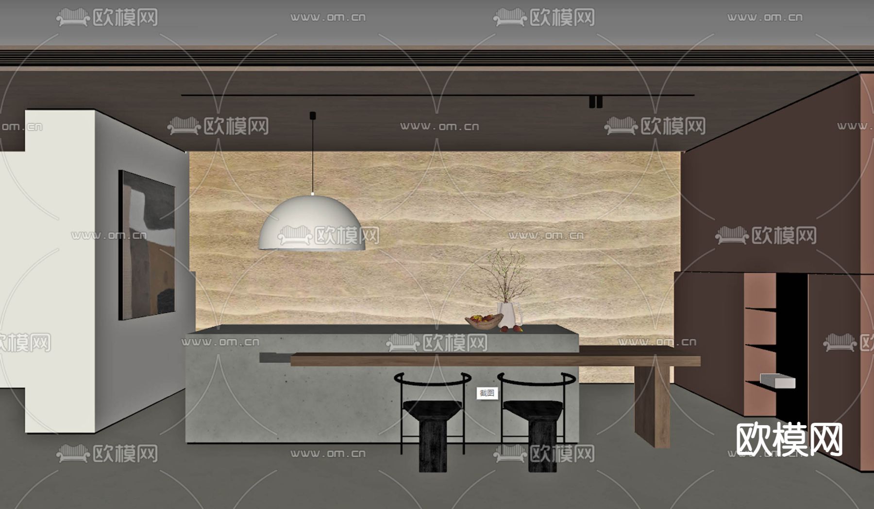 侘寂风餐厅su模型下载（渲染图2）