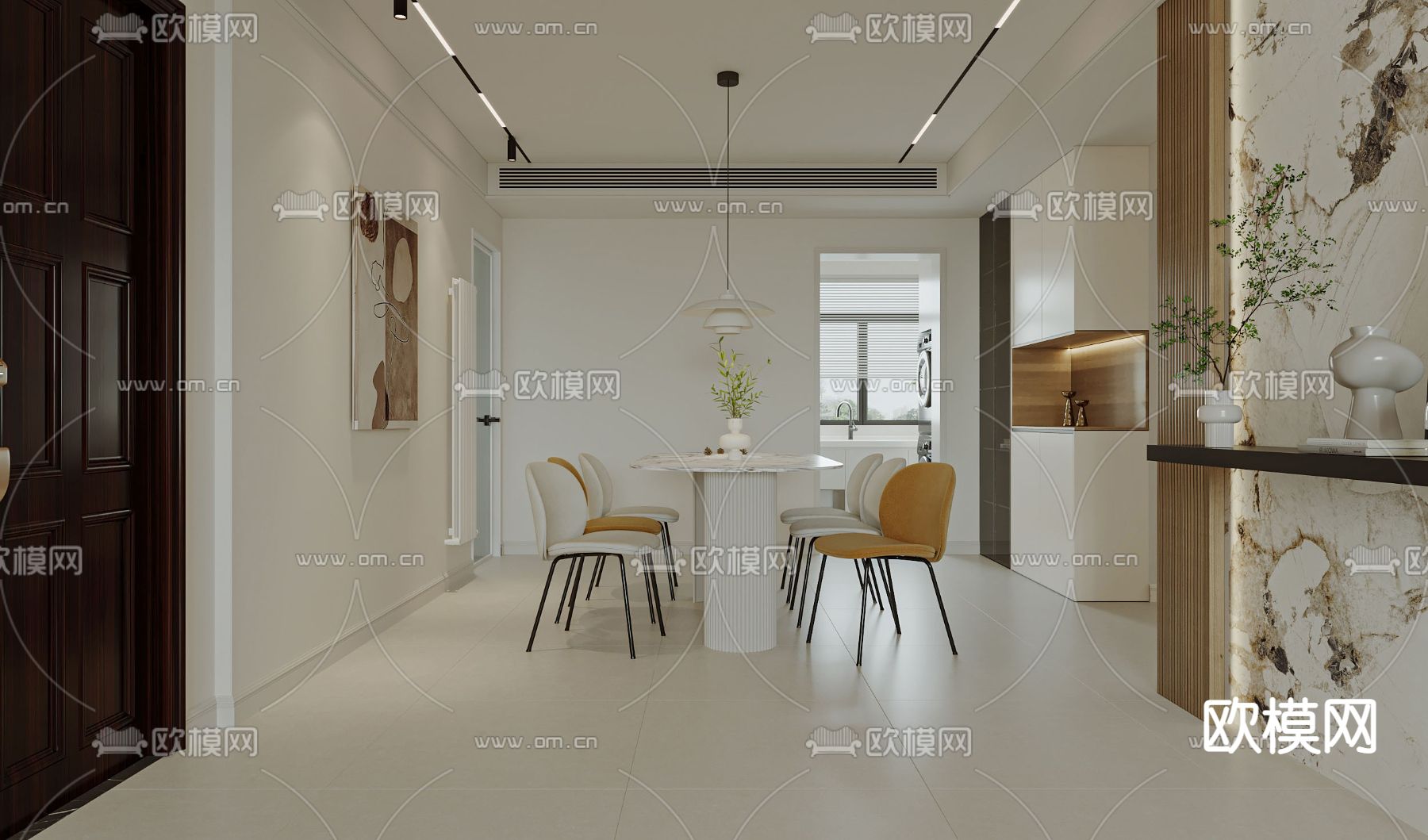 奶油风客厅 餐厅3d模型下载（渲染图4）