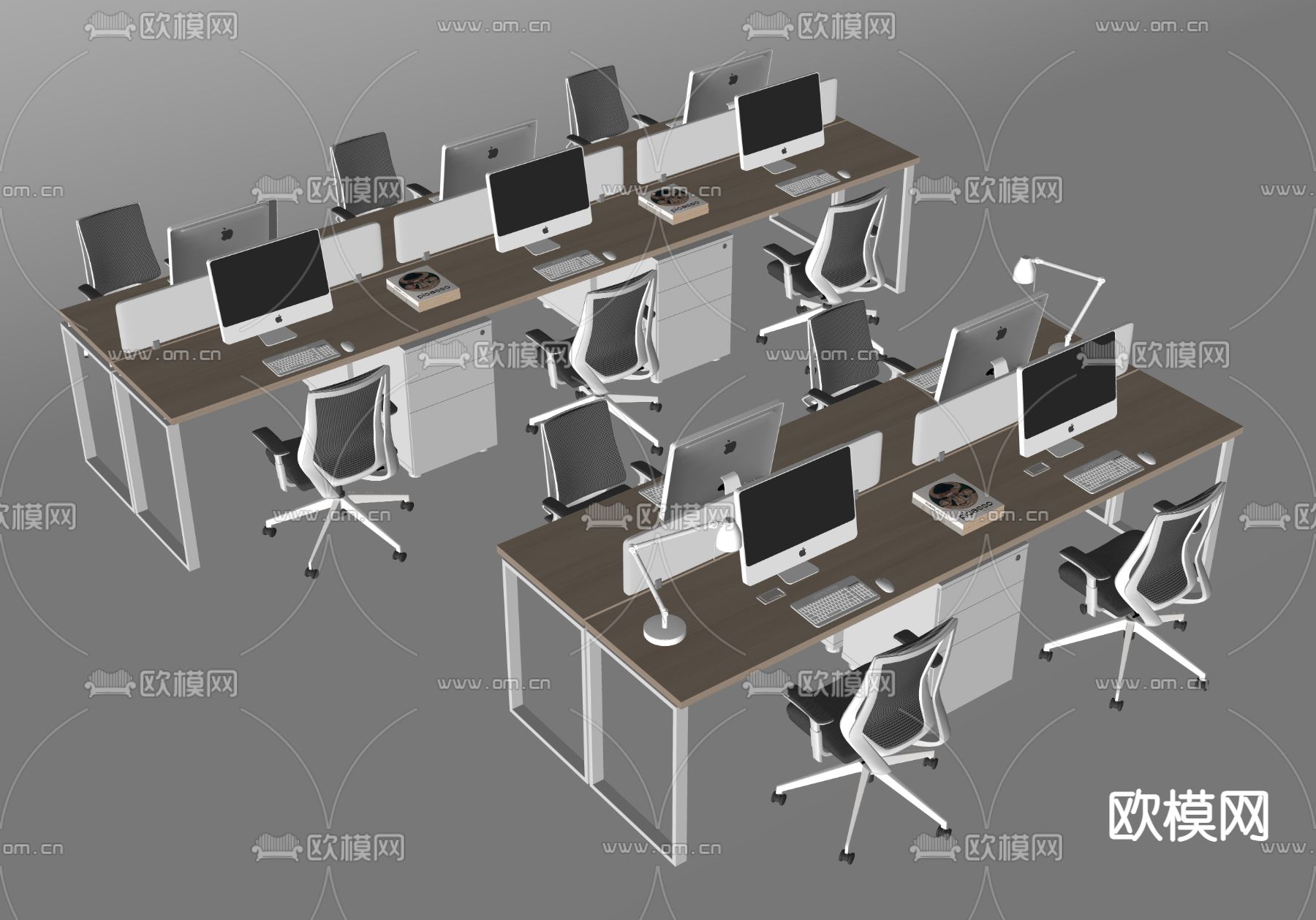 卡位办公桌 工位su模型下载（渲染图2）