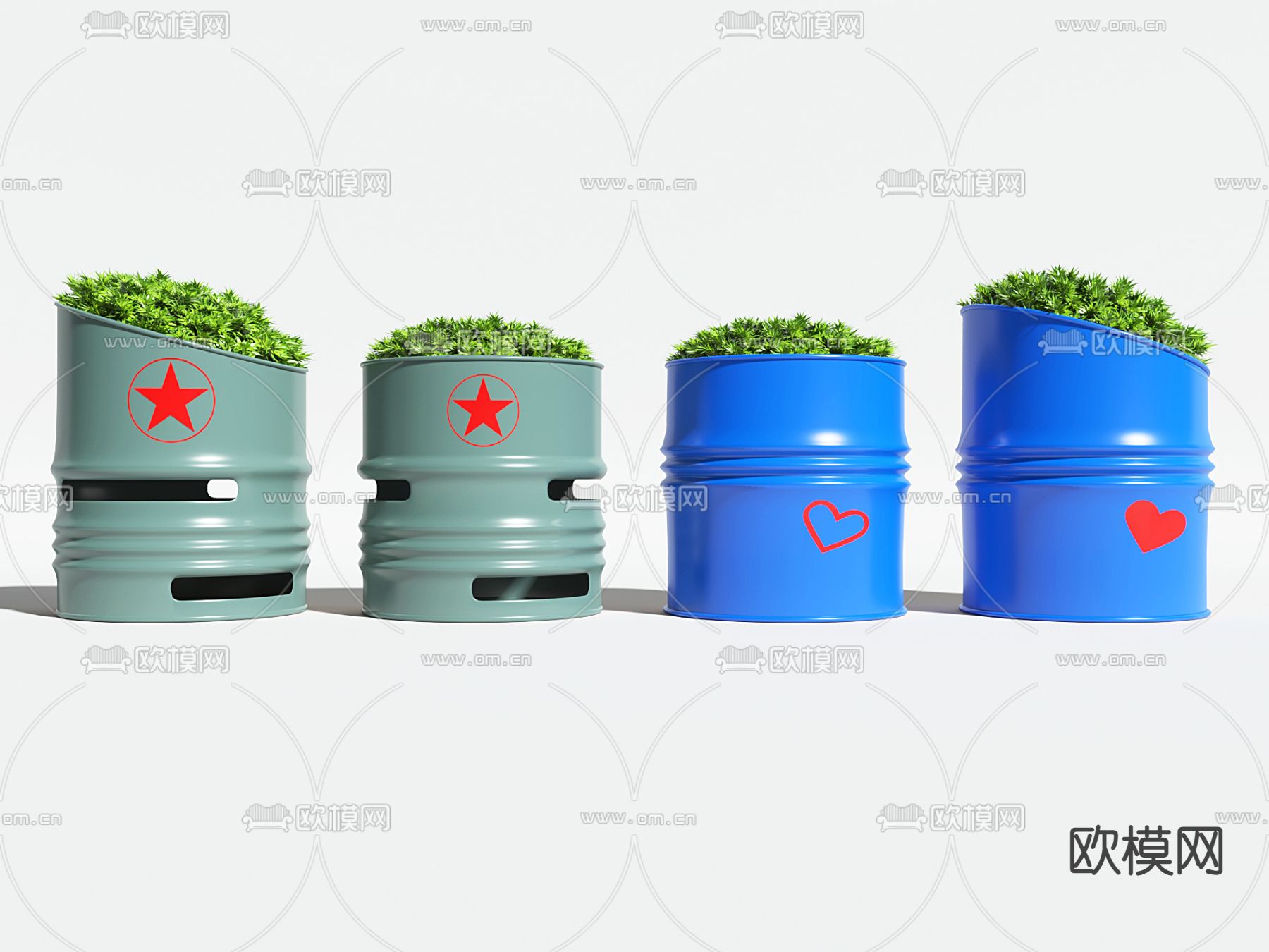 油桶盆栽 盆景su模型下载（渲染图1）