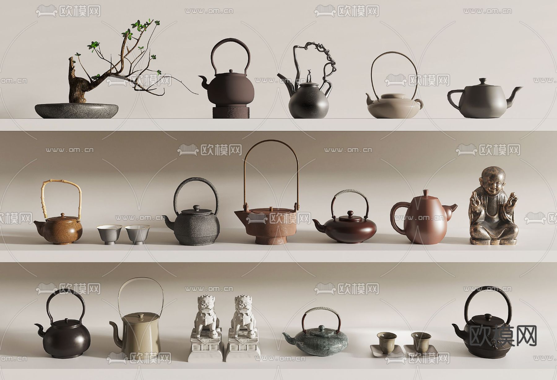 新中式茶具 茶壶 紫砂壶su模型下载（渲染图1）