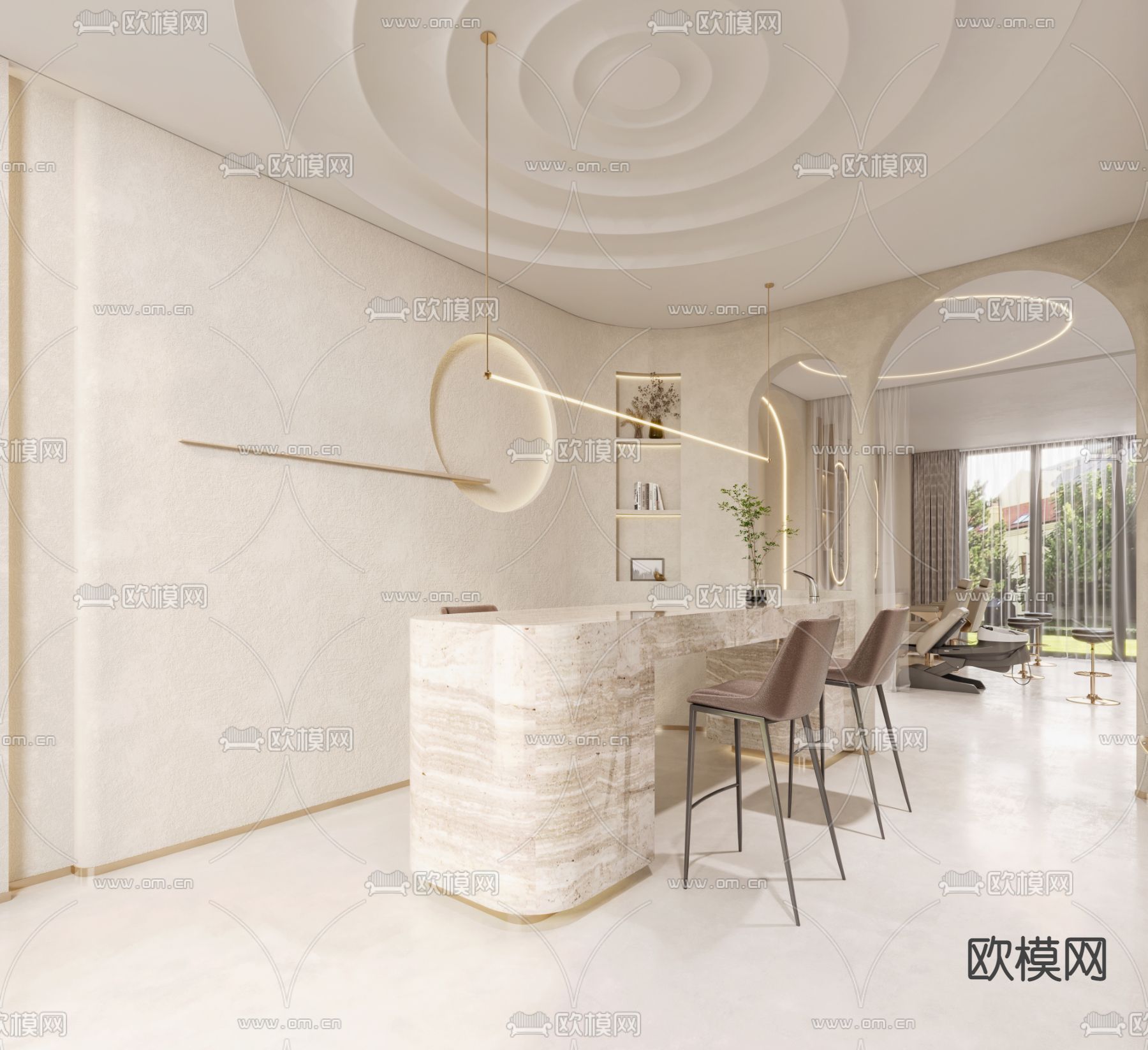 侘寂理发店 美发店  发廊3d模型下载（渲染图2）