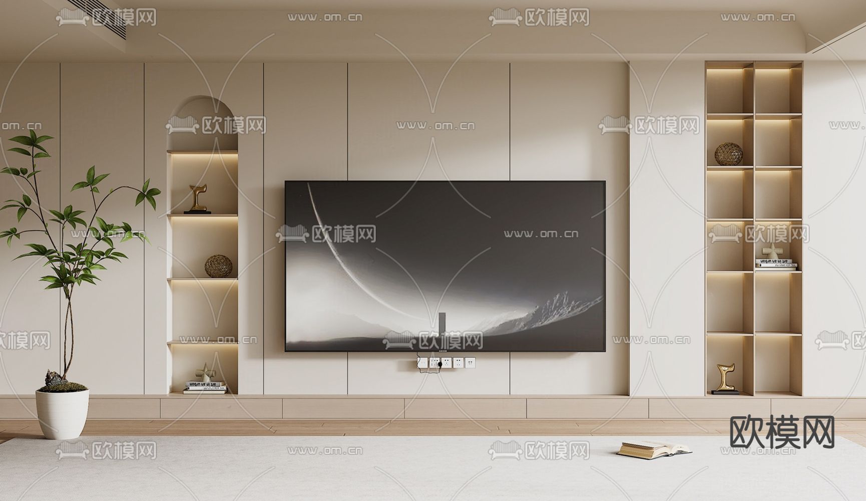 电视背景墙su模型下载