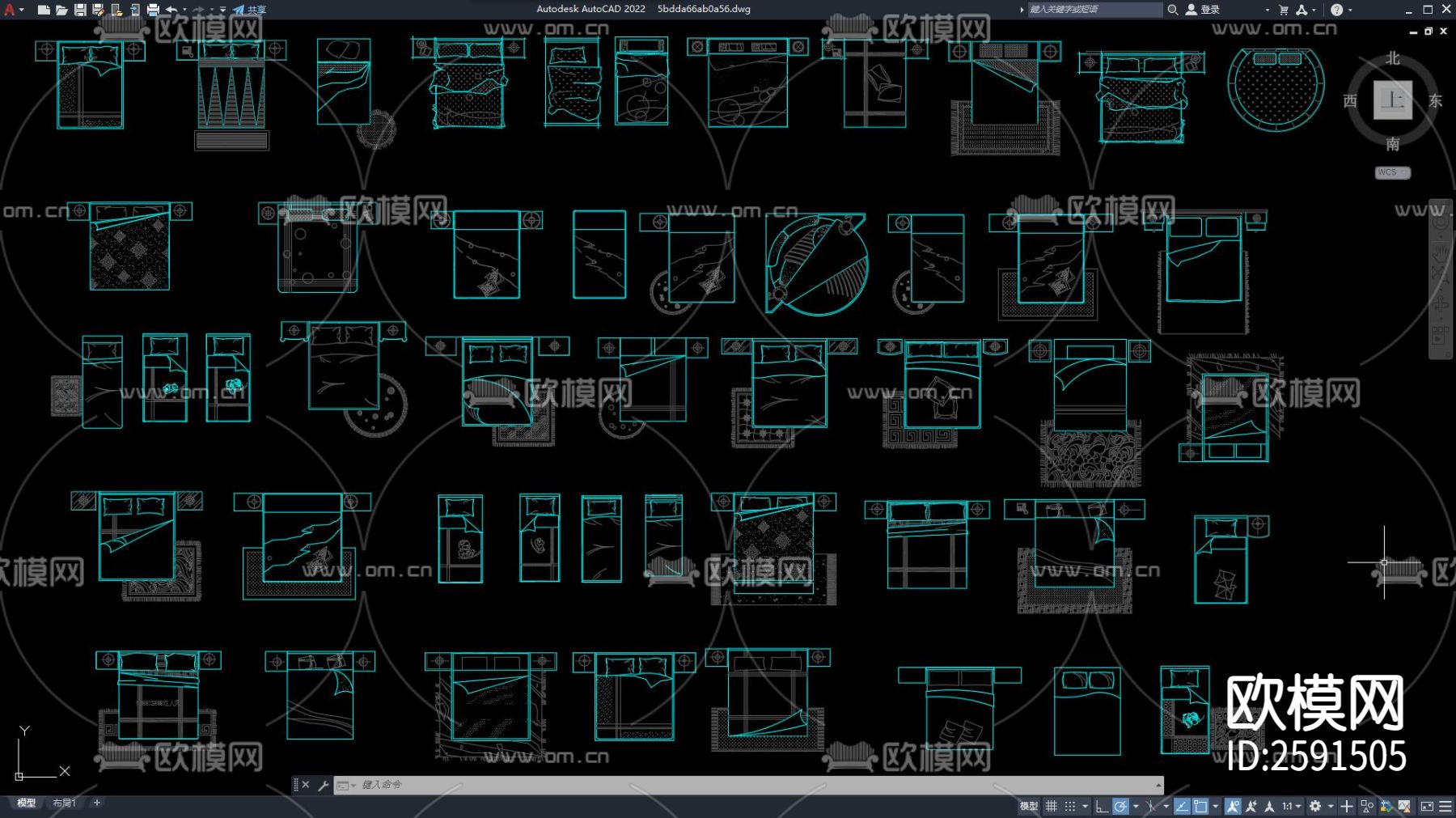 卧室床立面CAD图库下载
