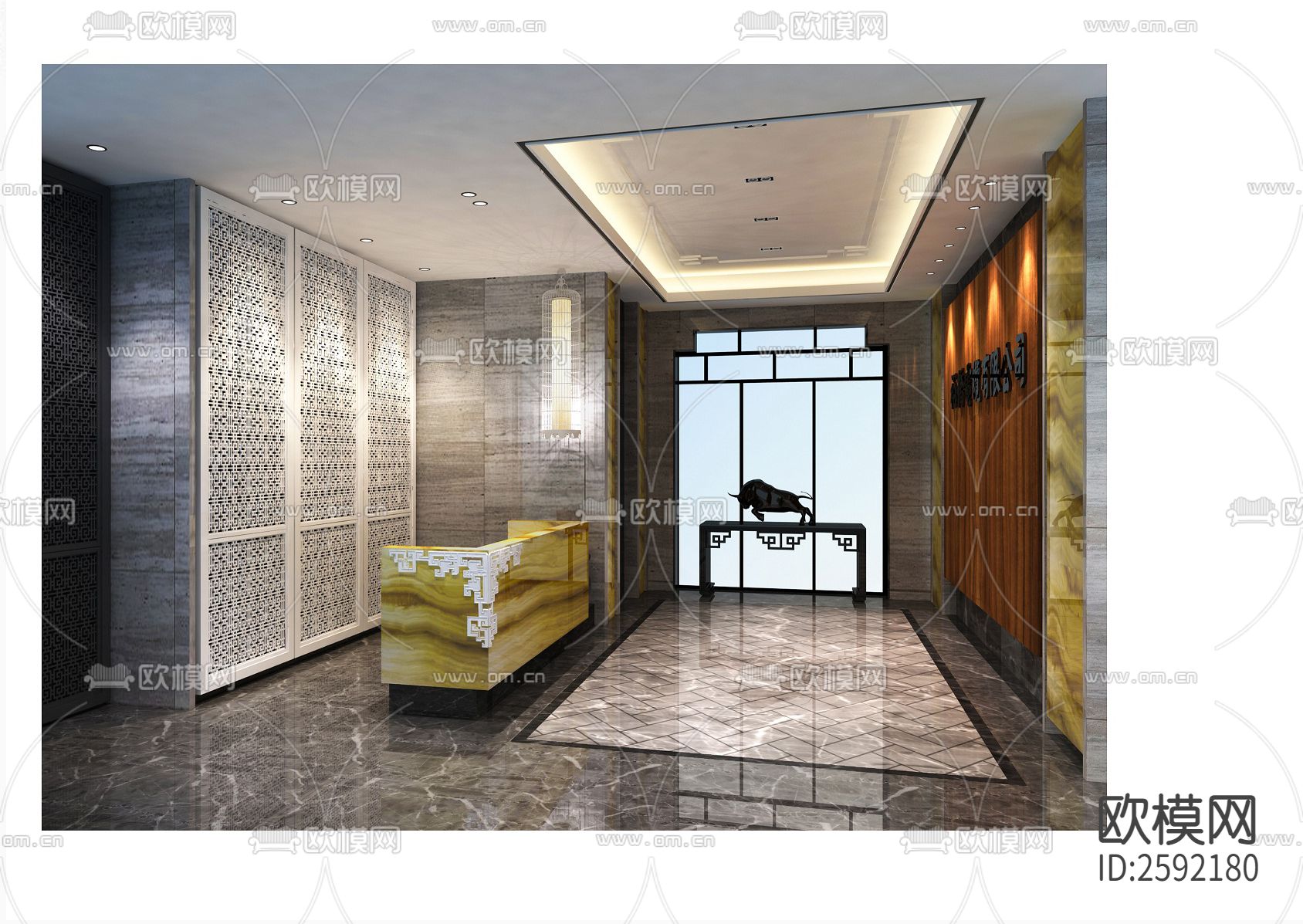 广东科学城会所式办公室CAD施工图下载（渲染图6）