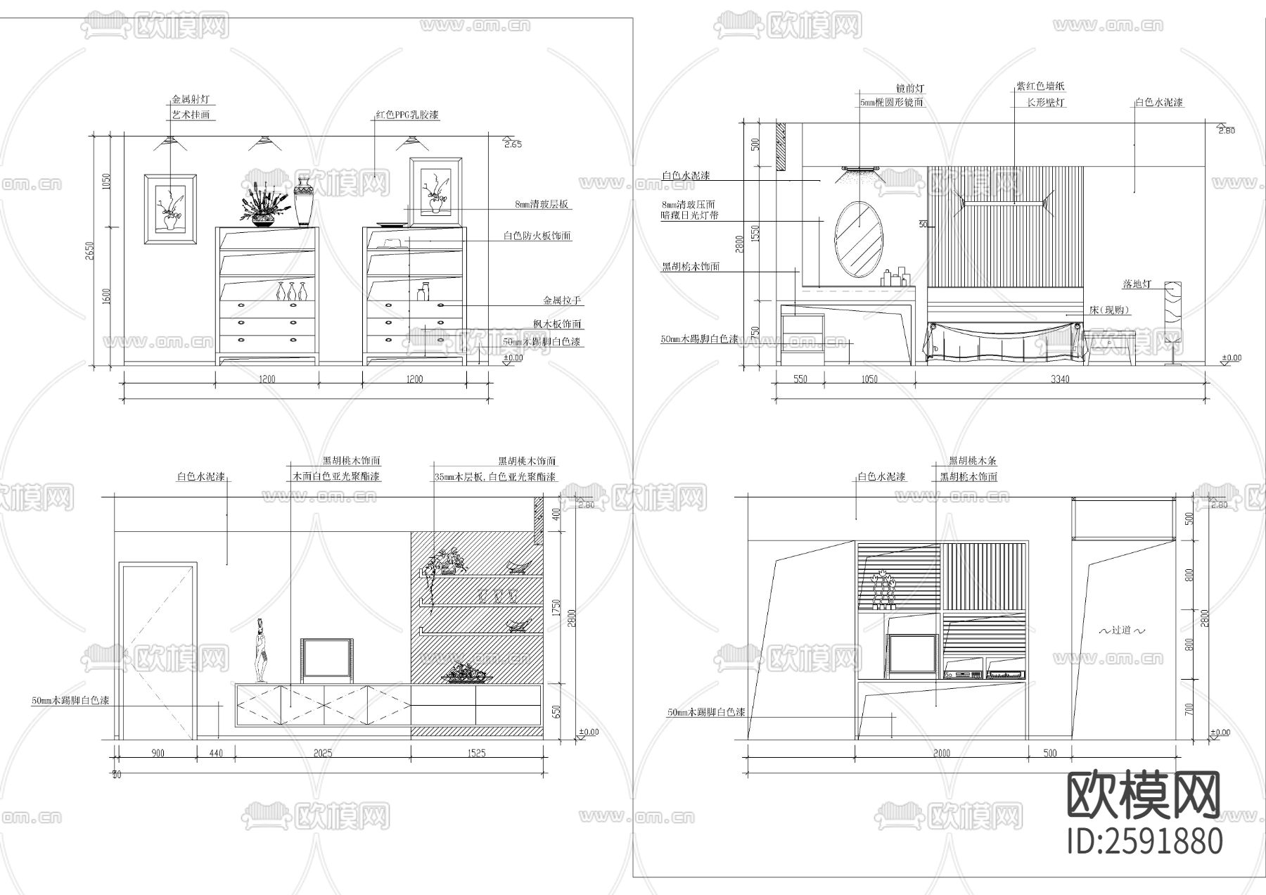 卧室立面CAD图库下载（渲染图7）