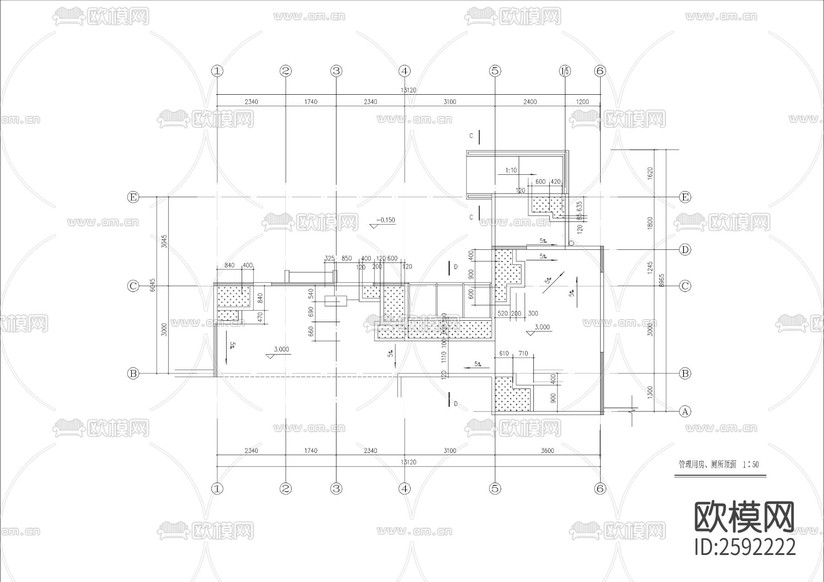 廁所管理房建筑CAD施工圖下載(渲染圖3)