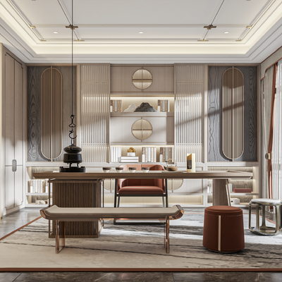 新中式茶室su模型