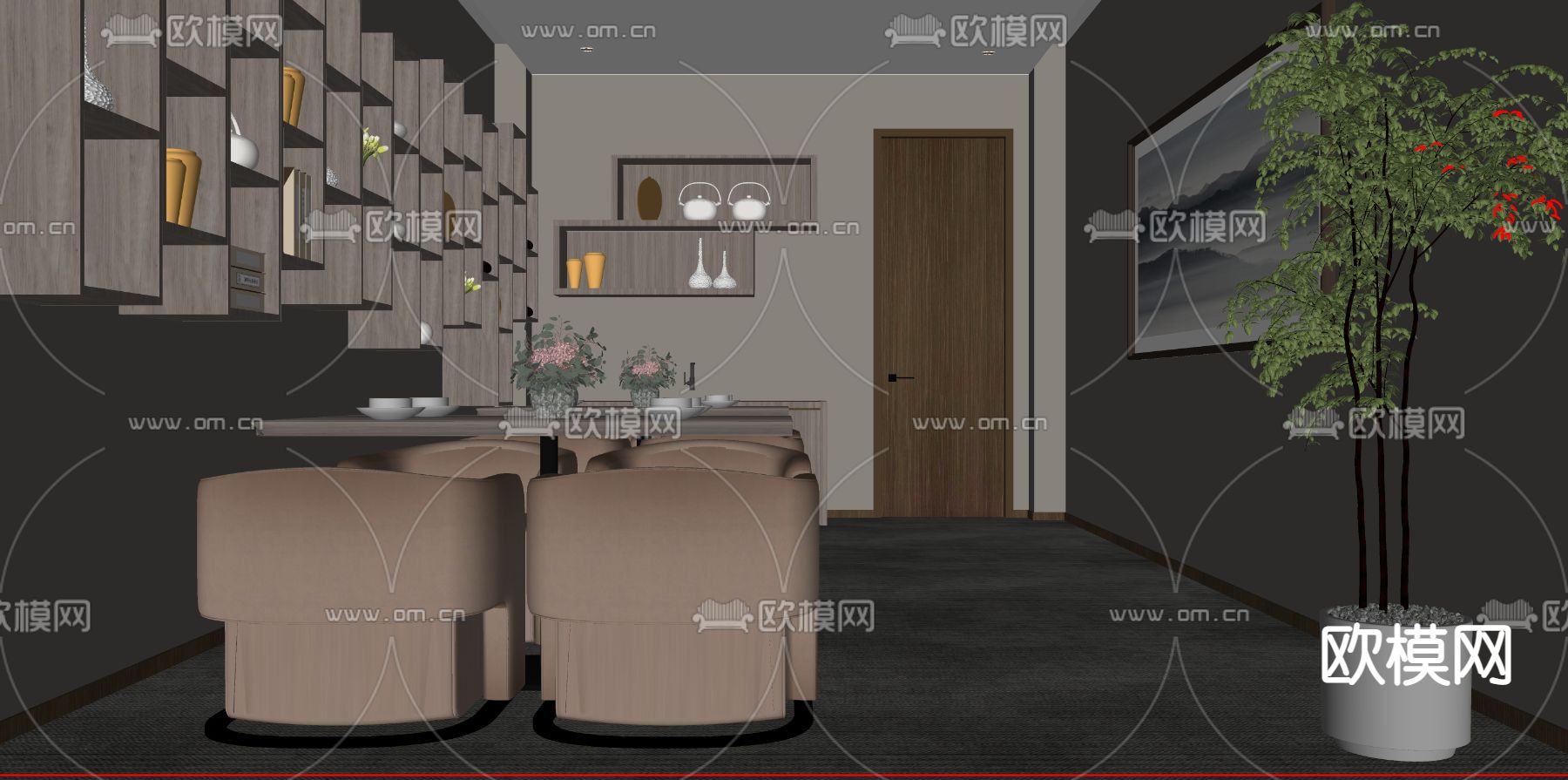 新中式接待室su模型下载（渲染图2）