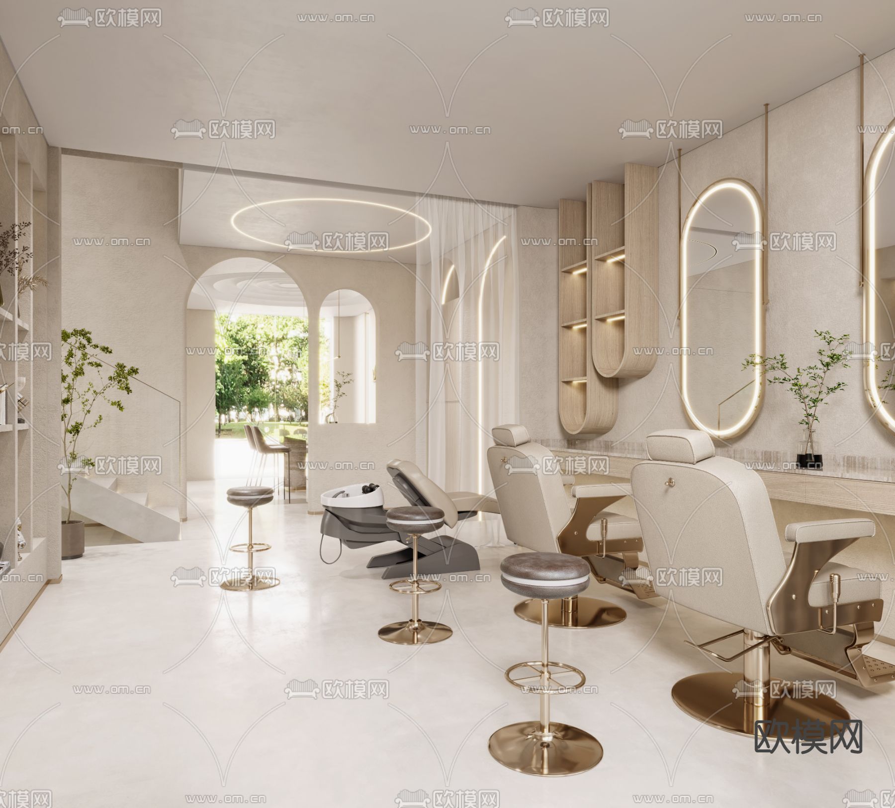 侘寂理发店 美发店  发廊3d模型下载（渲染图1）