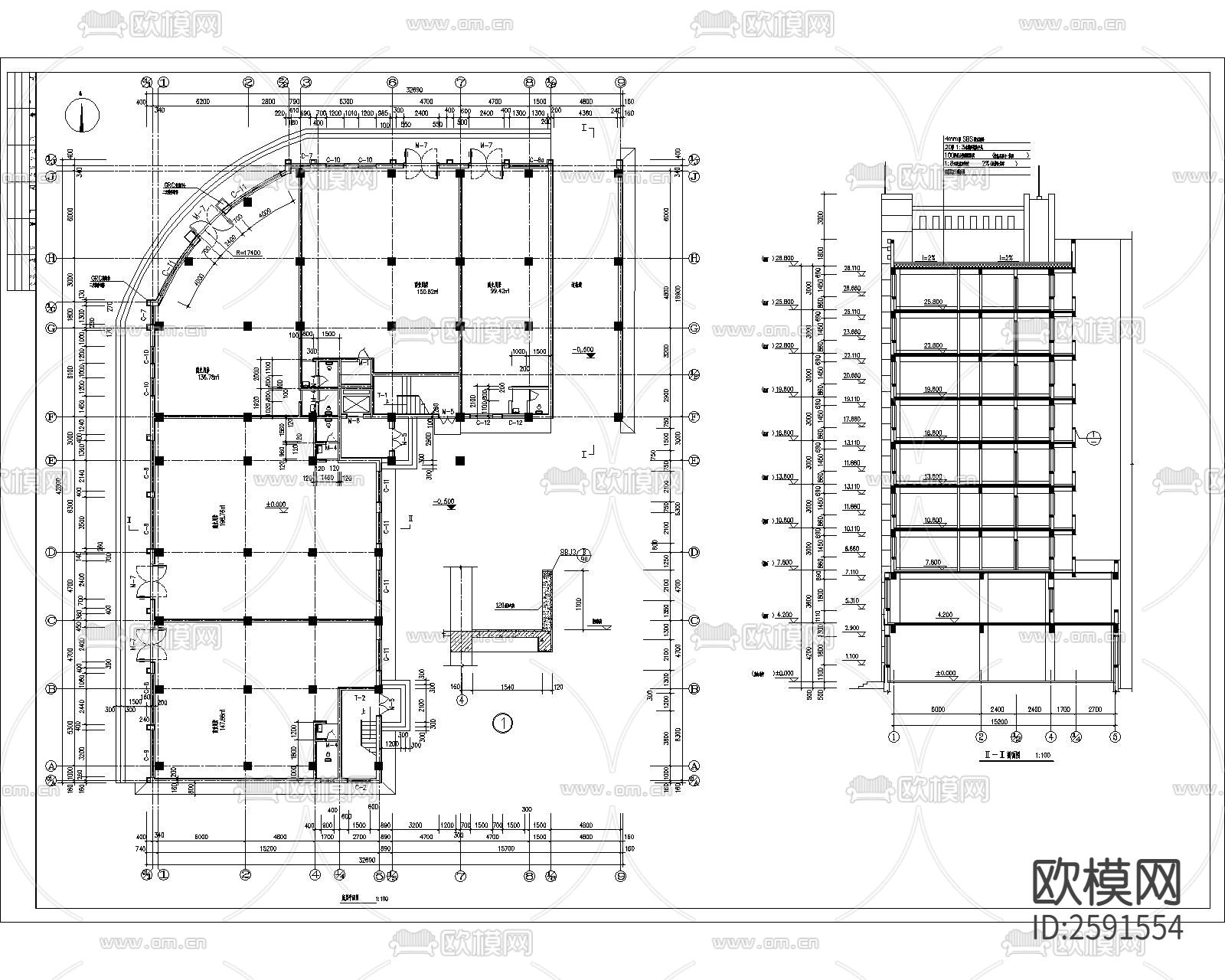 小区住建筑及结构CAD施工图下载（渲染图2）