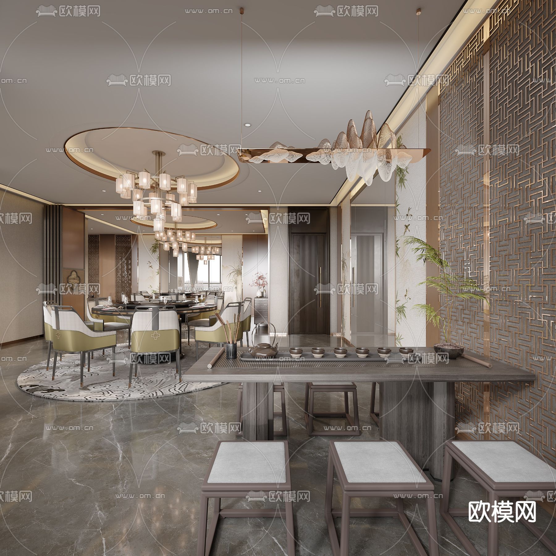 中式餐厅包厢 包房su模型下载