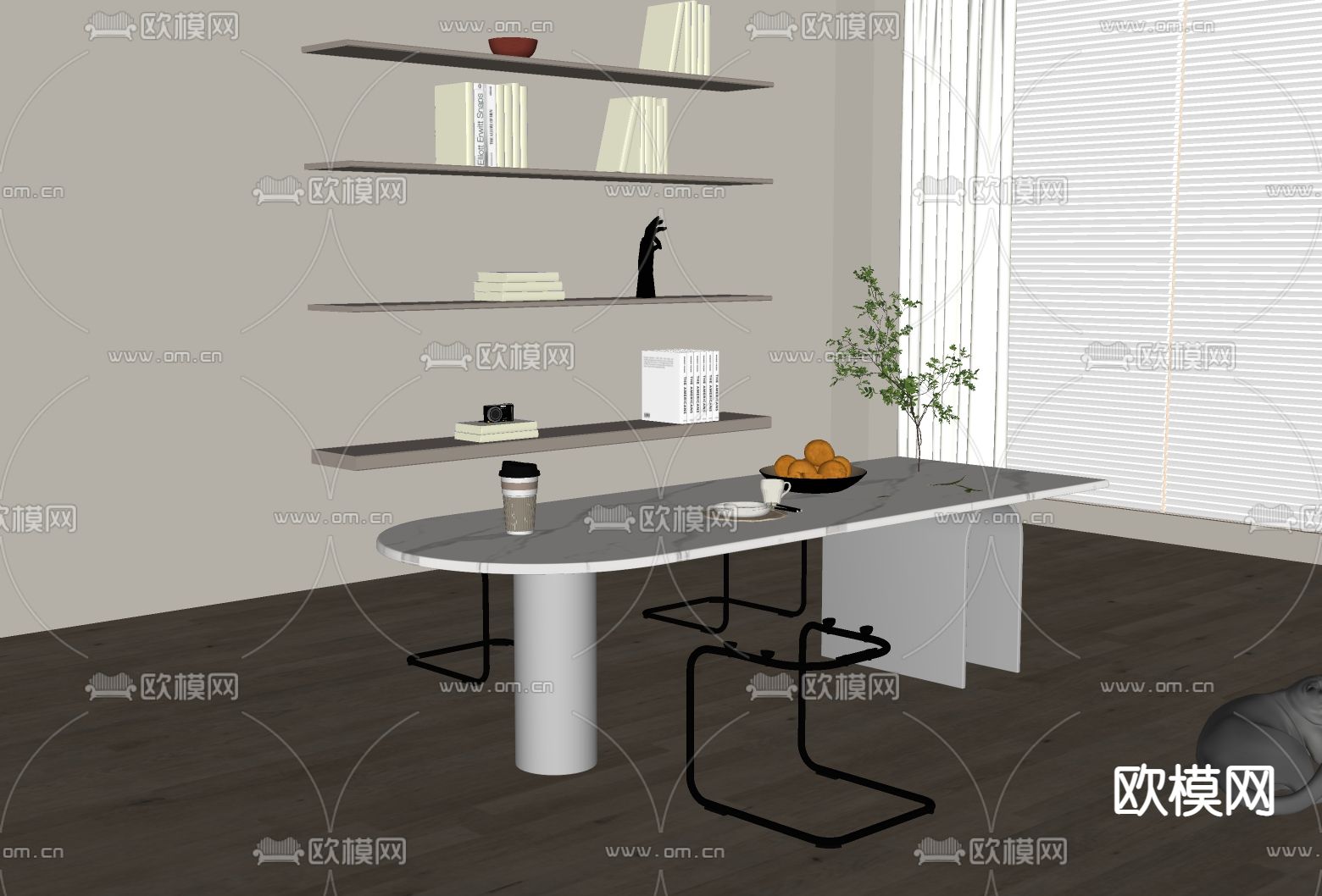 奶油风餐桌椅su模型下载（渲染图2）