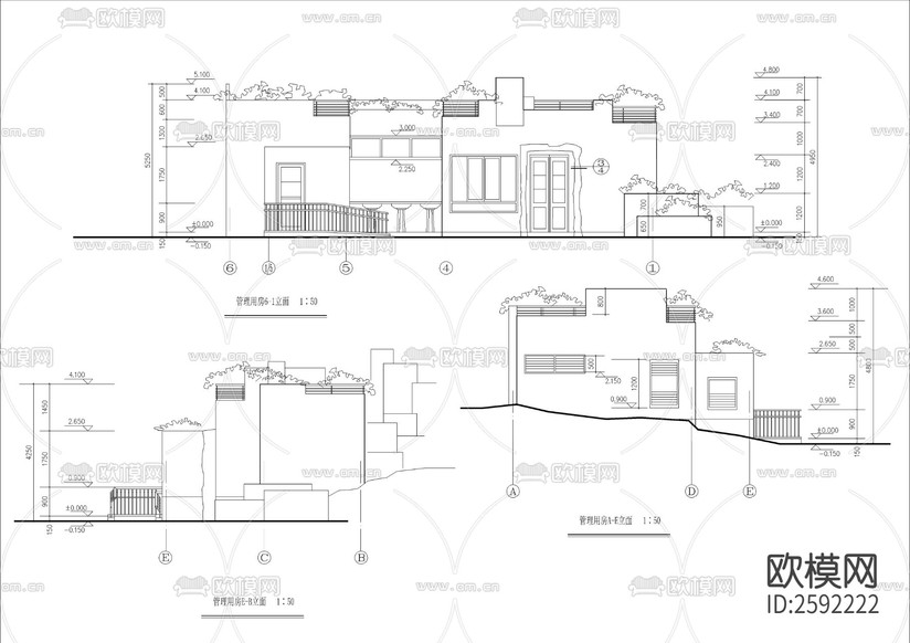 廁所管理房建筑CAD施工圖下載(渲染圖4)