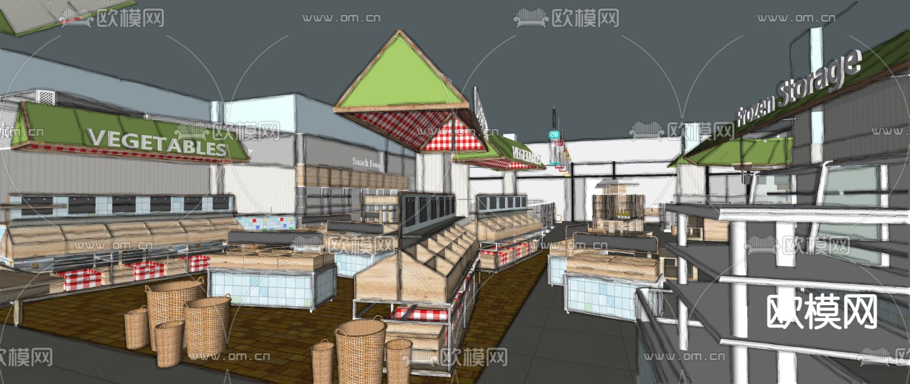 现代生鲜超市su模型下载（渲染图3）
