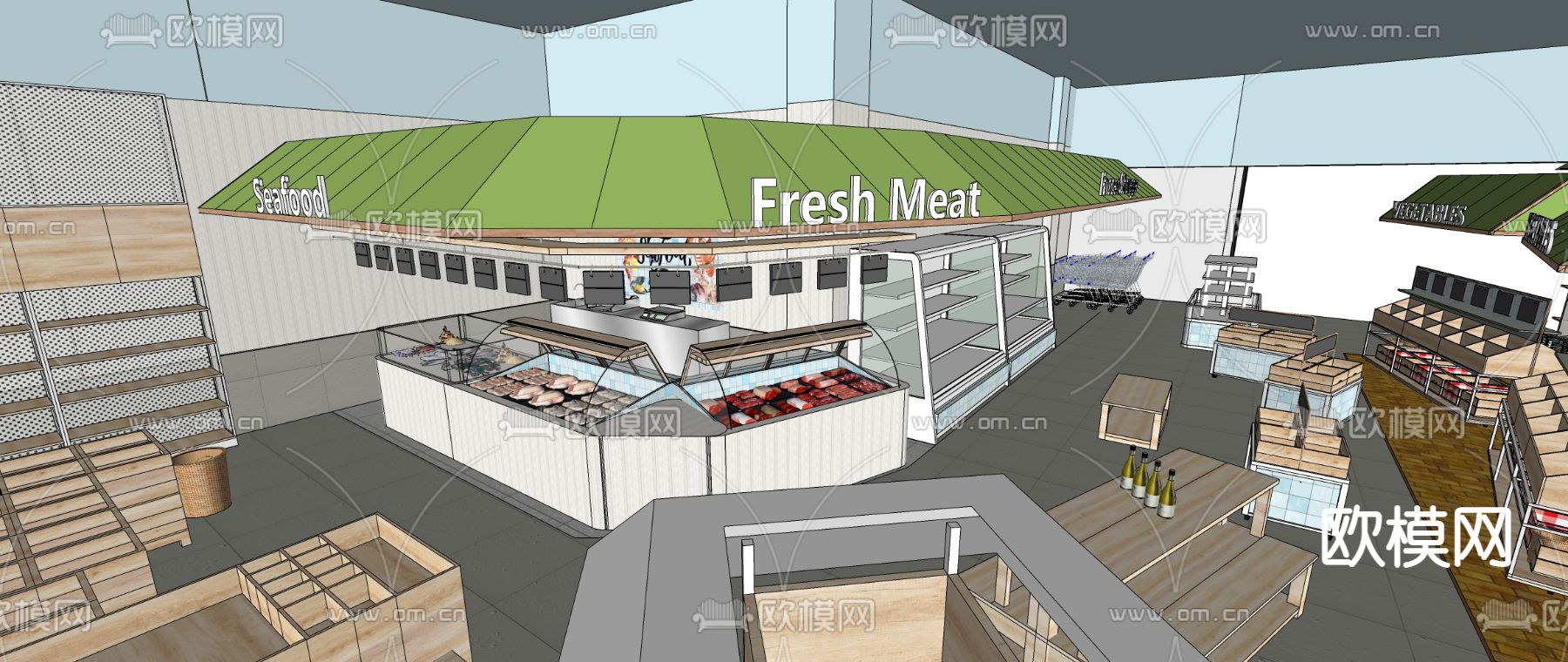 现代生鲜超市su模型下载（渲染图2）