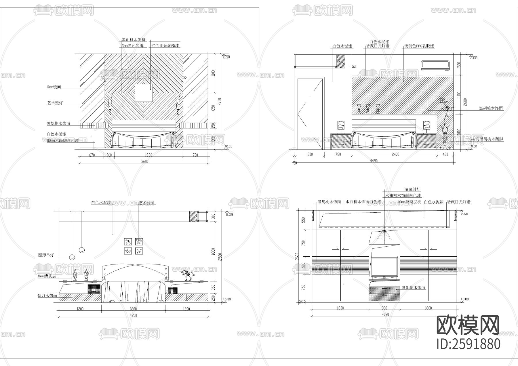 卧室立面CAD图库下载（渲染图4）