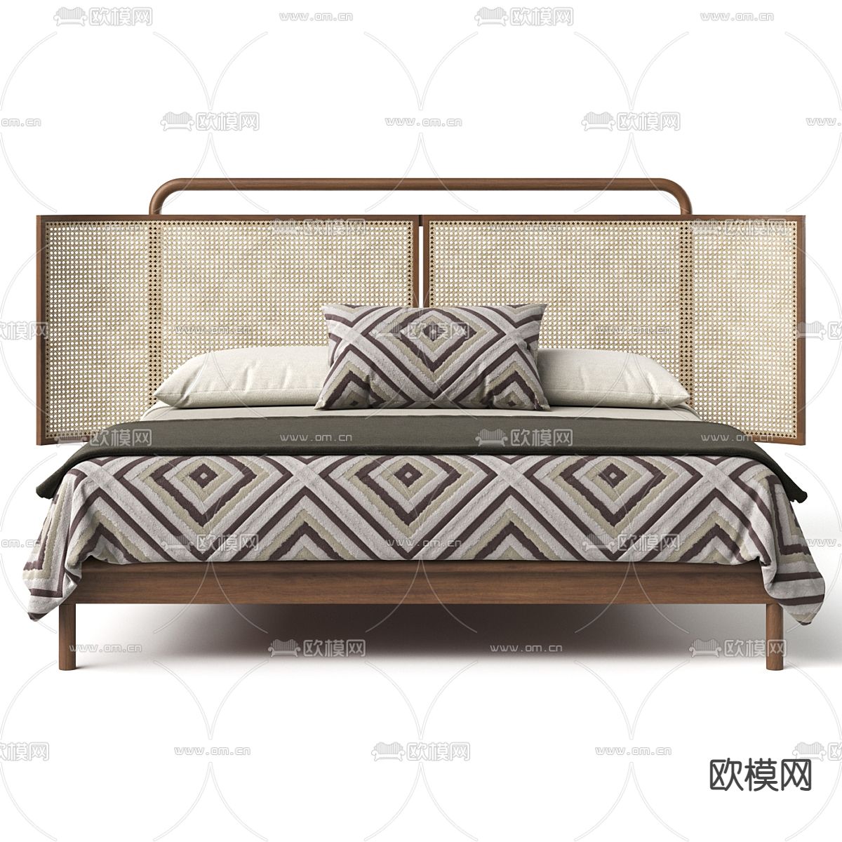 侘寂风双人床3d模型下载（渲染图3）