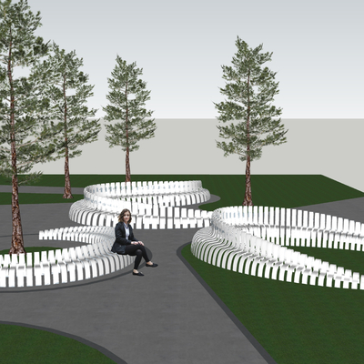  弧形公共座椅 户外凳su模型 