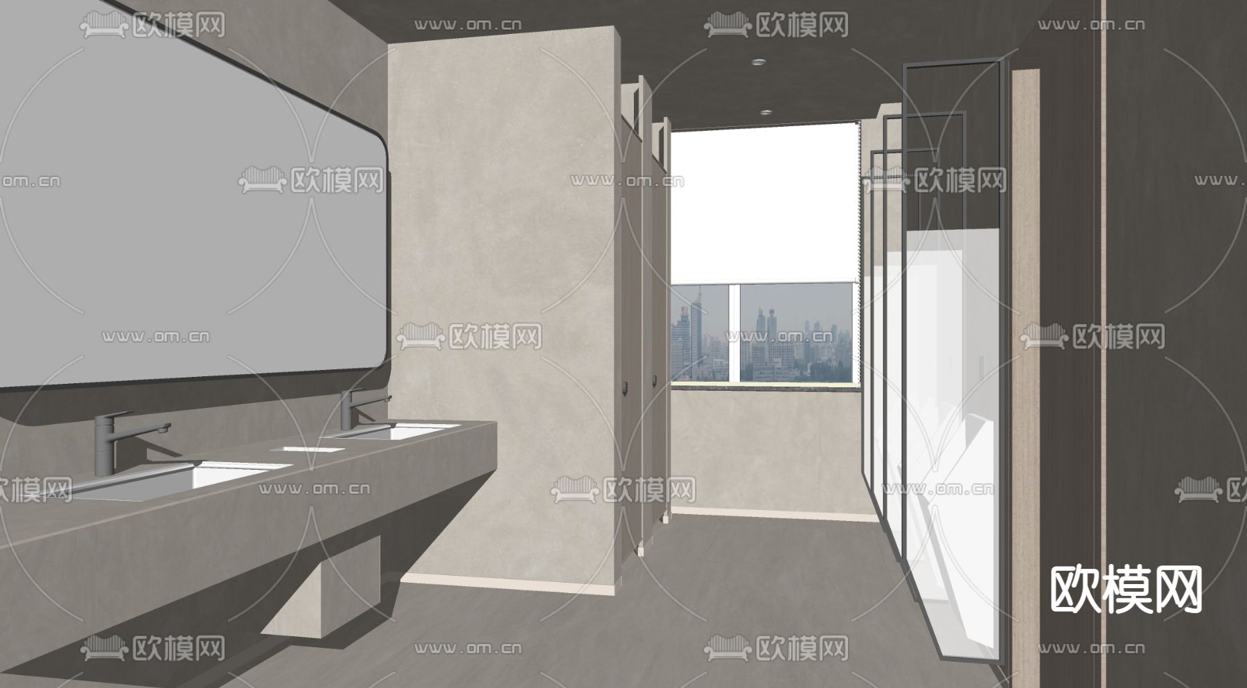 侘寂公共卫生间su模型下载（渲染图2）