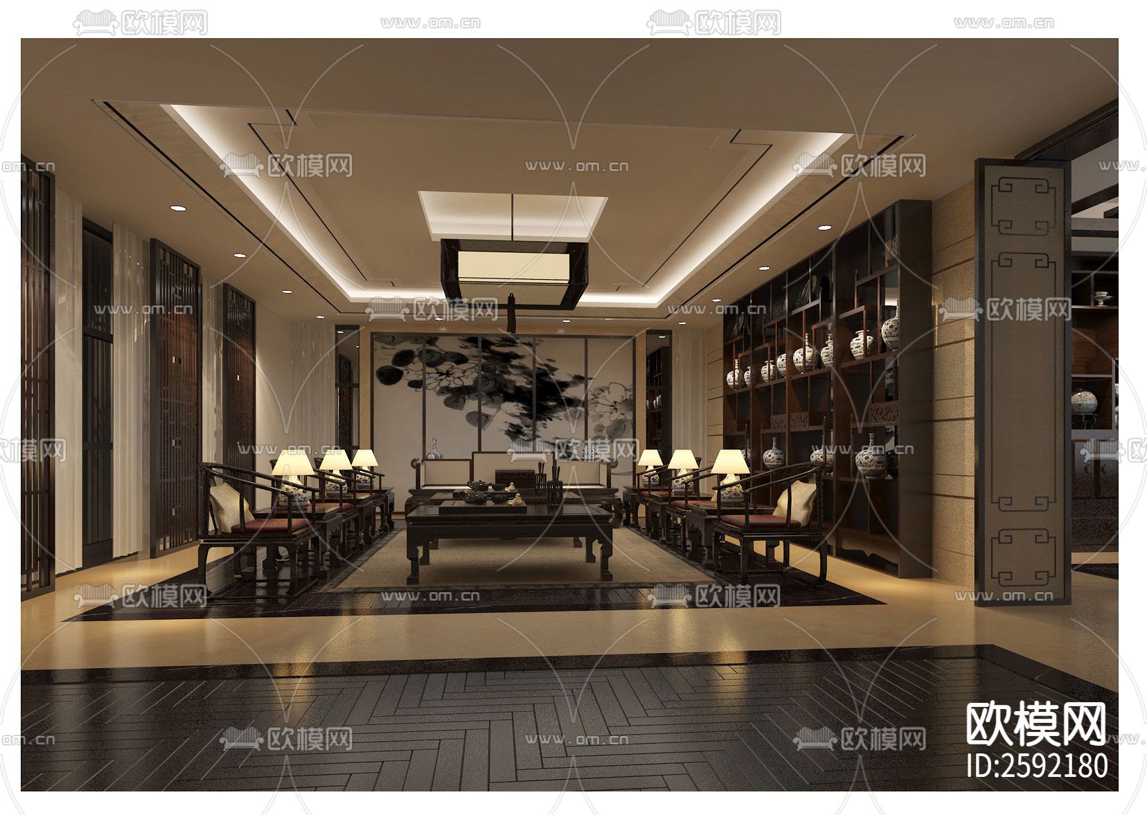 广东科学城会所式办公室CAD施工图下载（渲染图3）