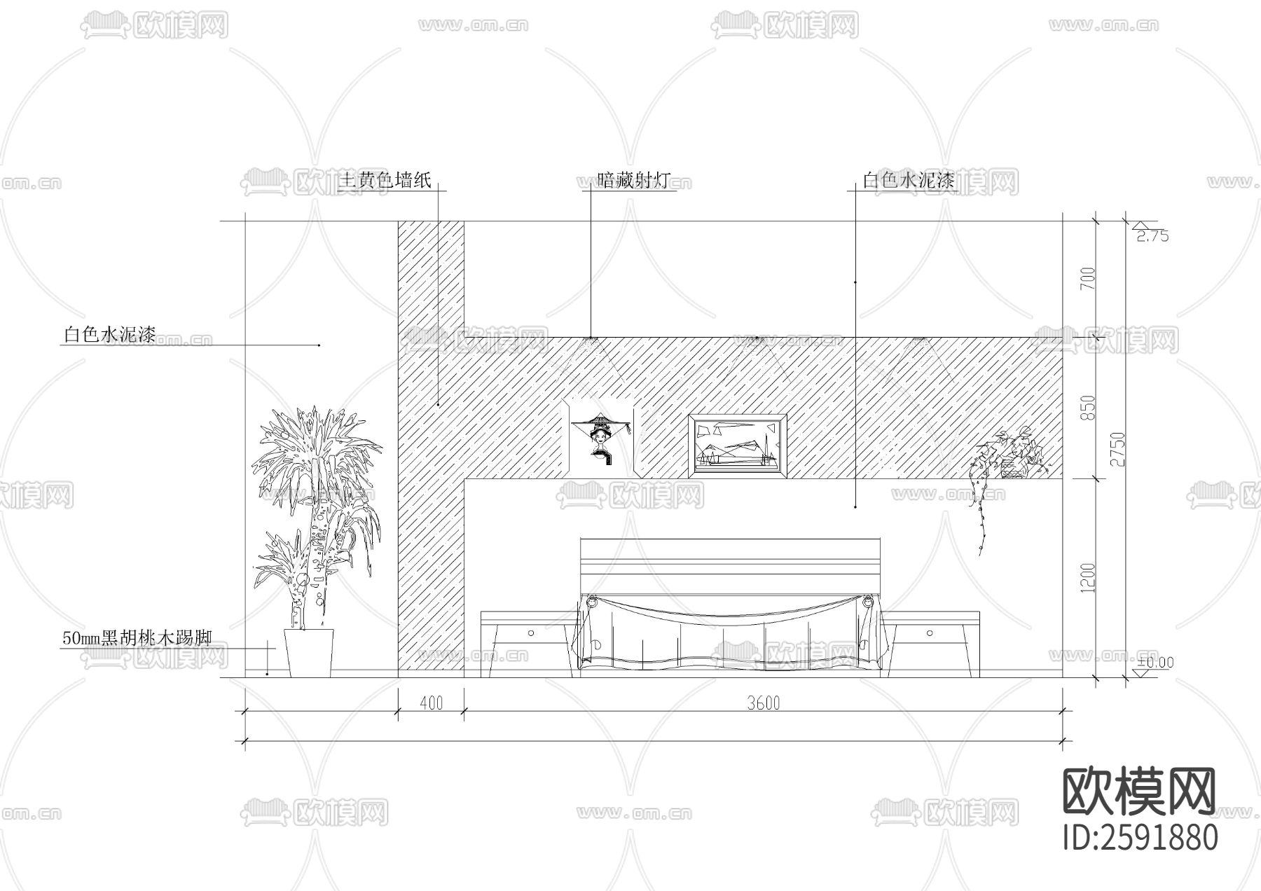 卧室立面CAD图库下载（渲染图9）