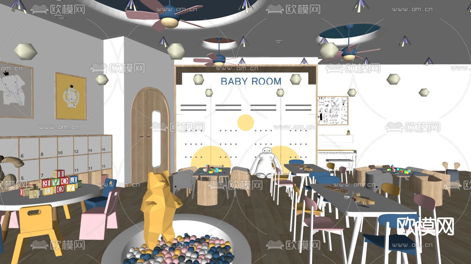 幼儿园教室 活动室su模型下载（渲染图3）