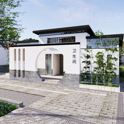  新中式公共厕所su模型 
