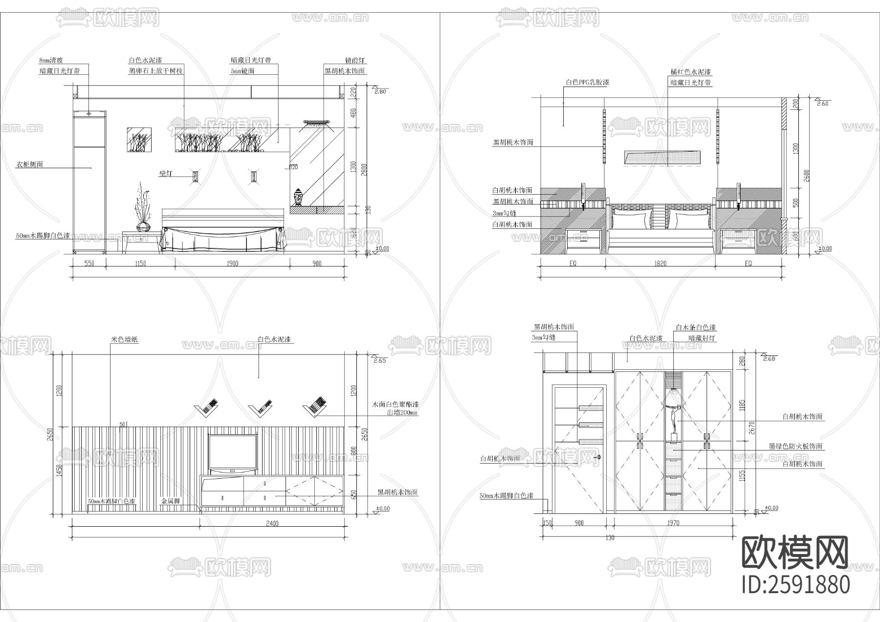 卧室立面CAD图库下载（渲染图5）
