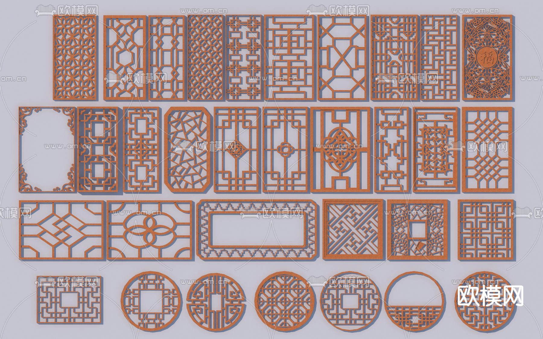 中式镂空窗花 窗格3d模型下载