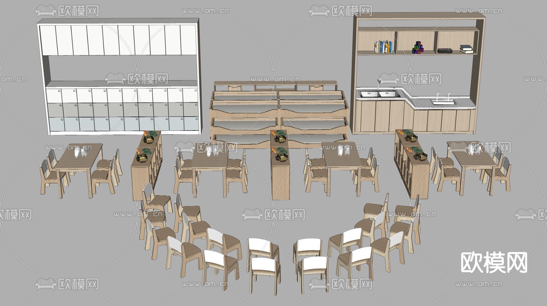 儿童桌椅su模型下载（渲染图3）