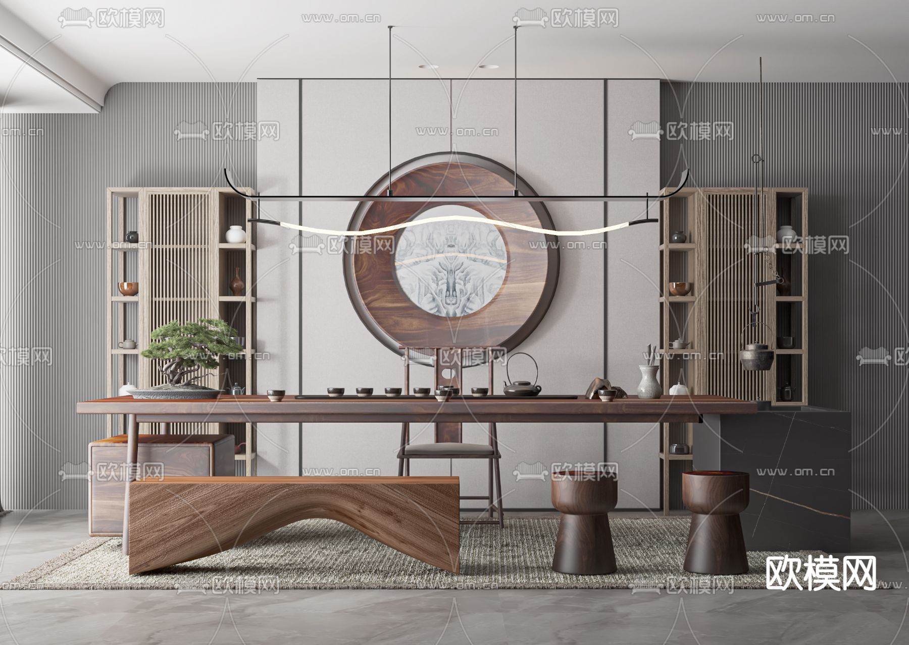 新中式茶室su模型