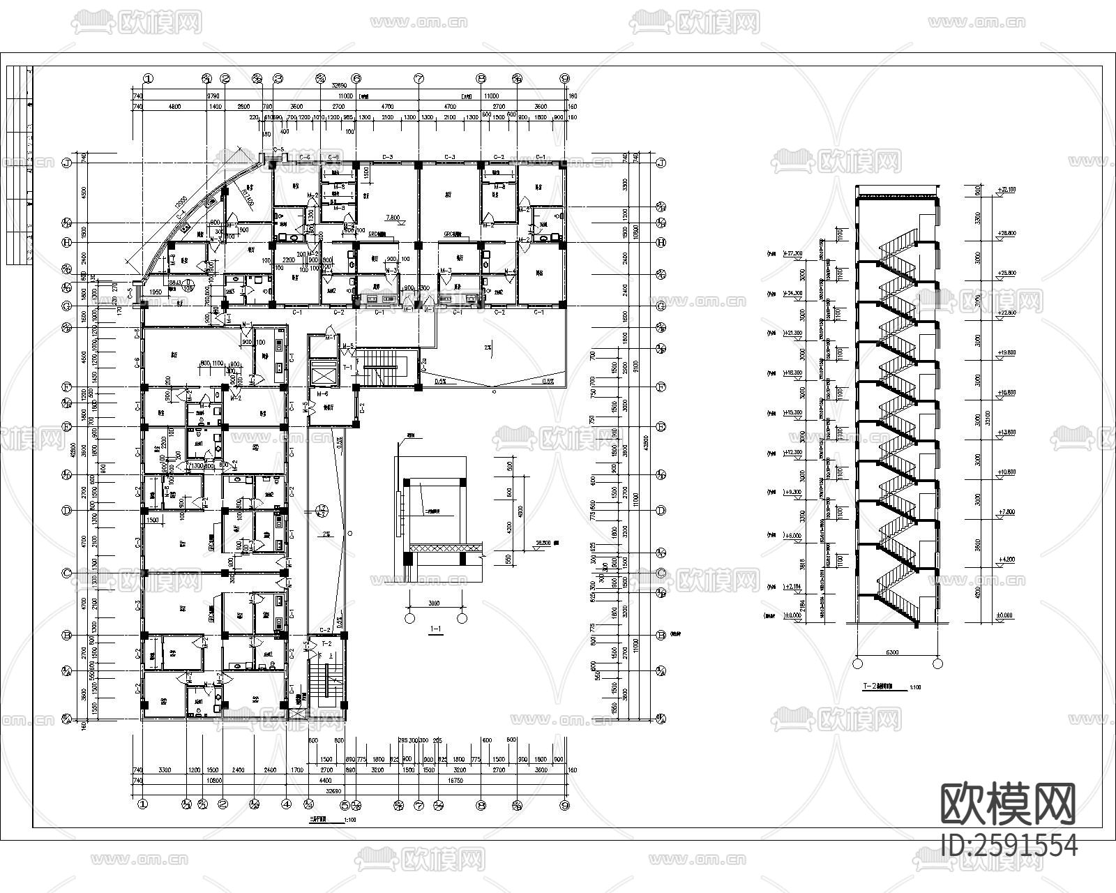 小区住建筑及结构CAD施工图下载（渲染图4）