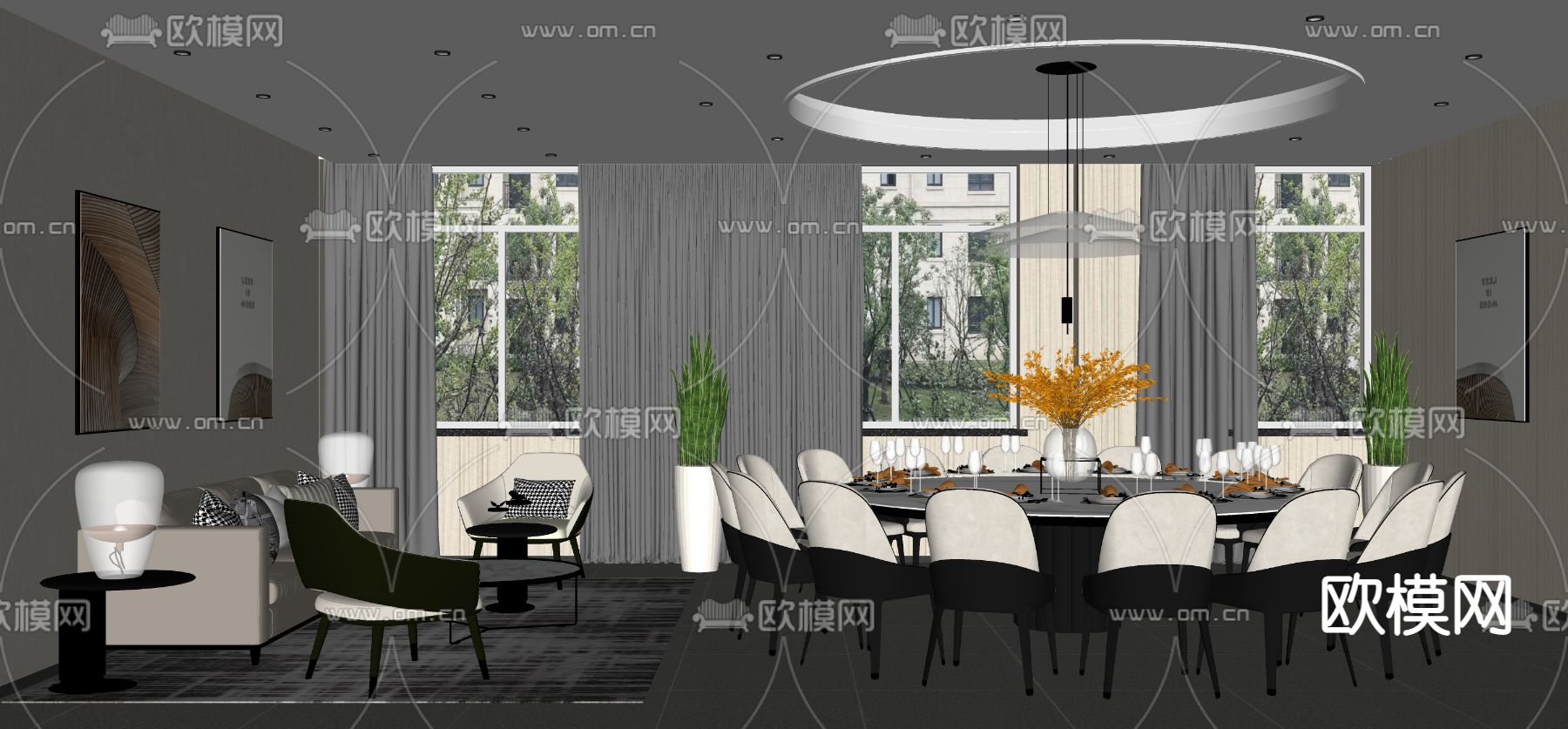 中餐厅包厢 包间 包房su模型下载（渲染图2）