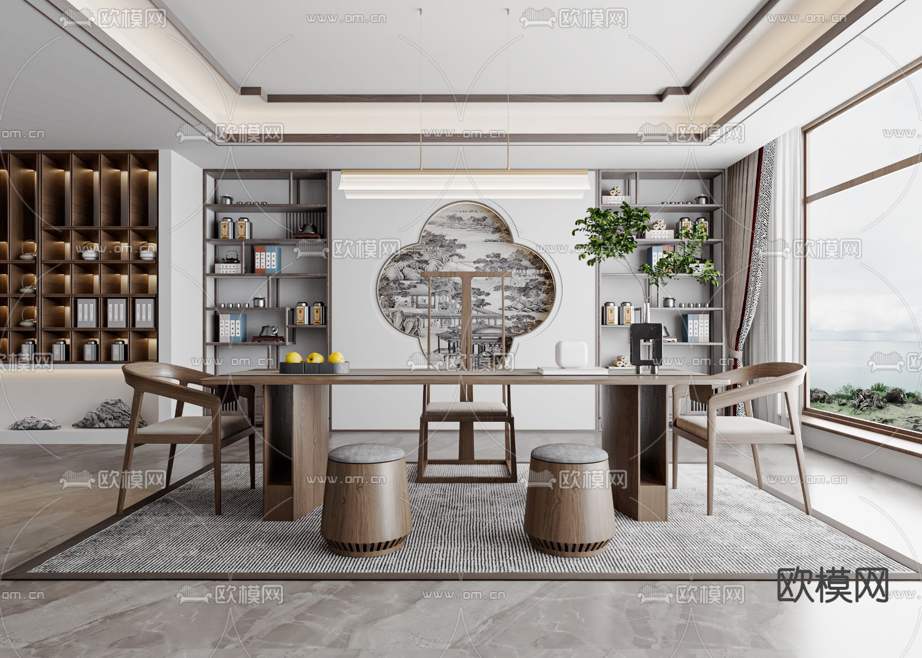 新中式茶室su模型