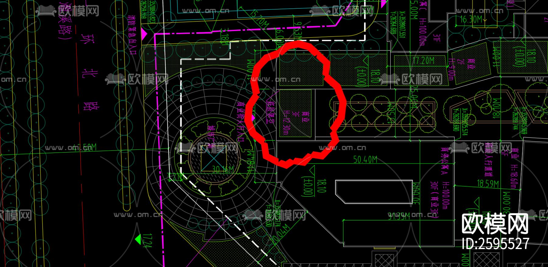小区绿化规划CAD施工图下载（渲染图2）