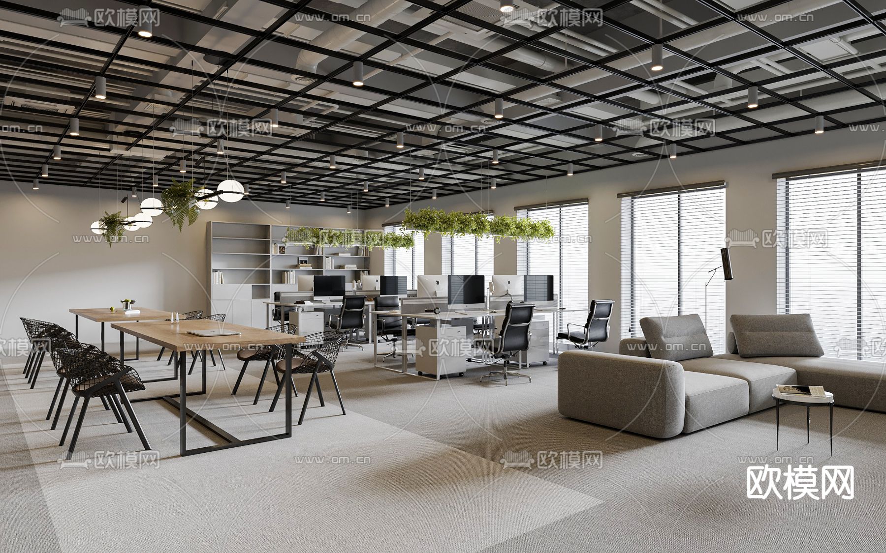 敞开式办公区 办公室su模型下载（渲染图1）
