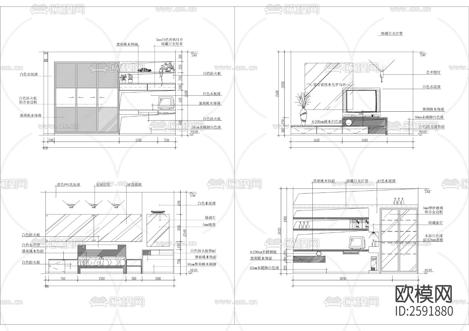 卧室立面CAD图库下载（渲染图8）