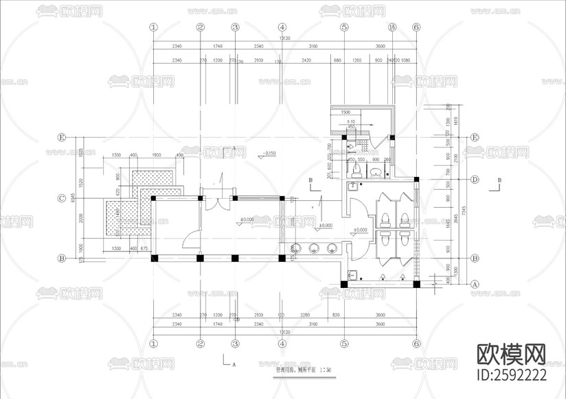 廁所管理房建筑CAD施工圖下載(渲染圖2)