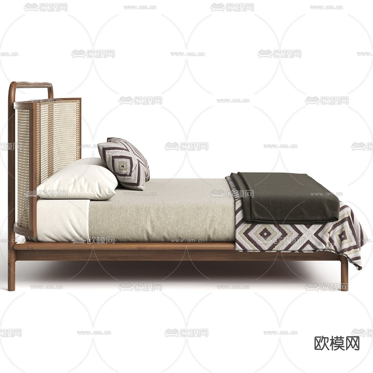 侘寂风双人床3d模型下载（渲染图2）