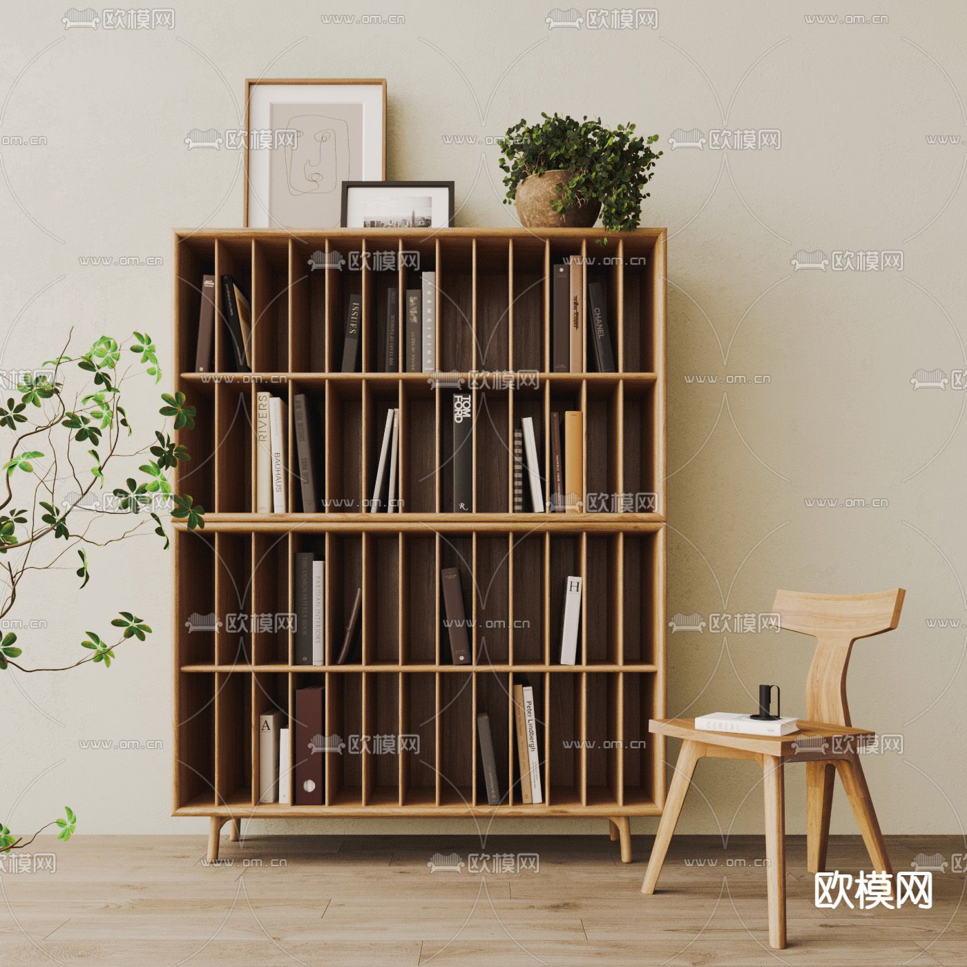 中古风书架su模型下载（渲染图1）