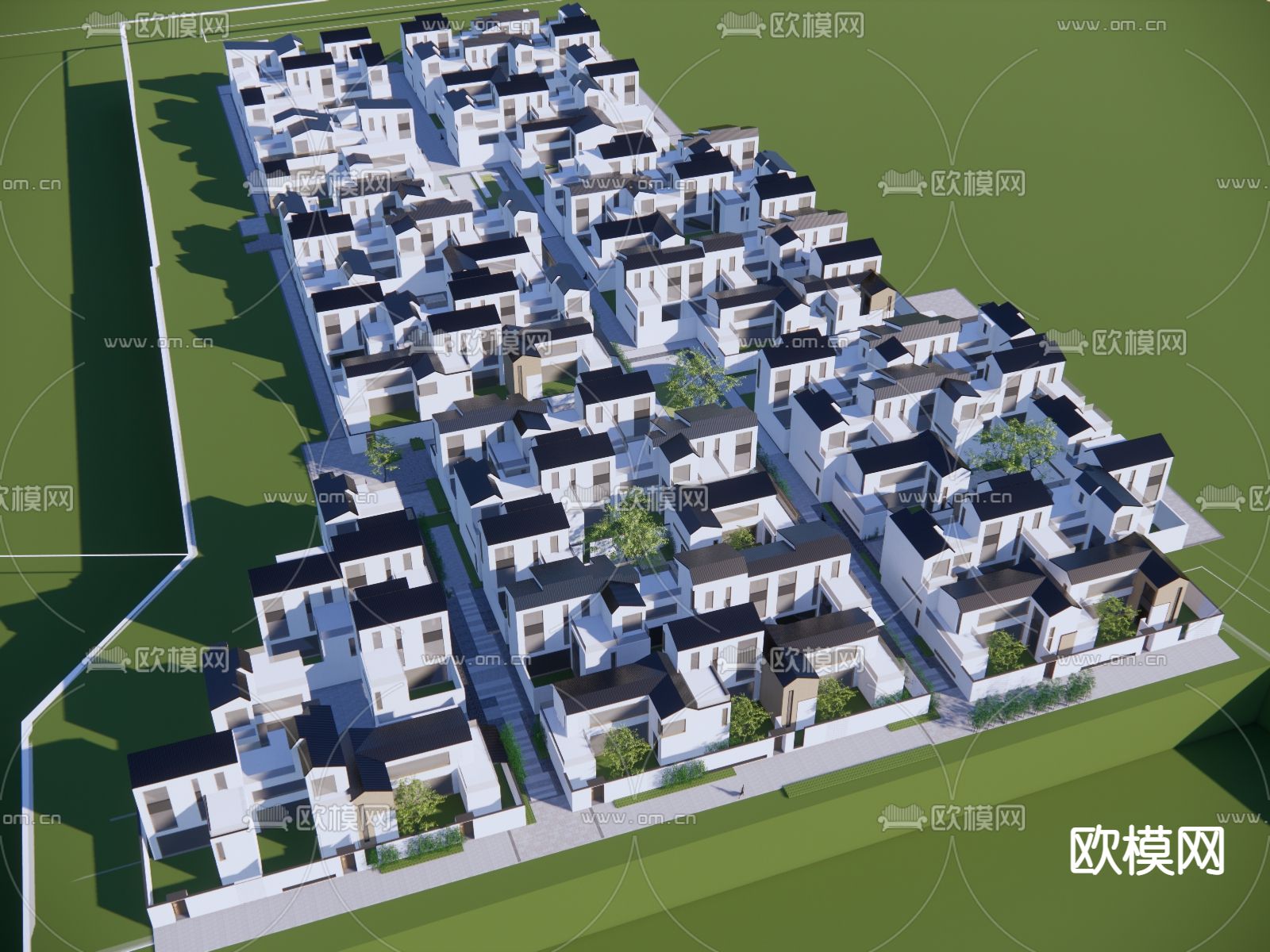 新中式 别墅区鸟瞰su模型下载_ID14045004_sketchup模型下载-欧模网
