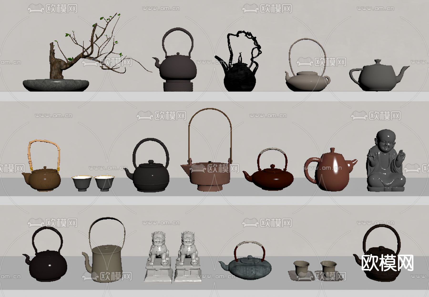 新中式茶具 茶壶 紫砂壶su模型下载（渲染图2）