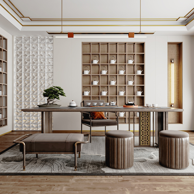 新中式茶室su模型