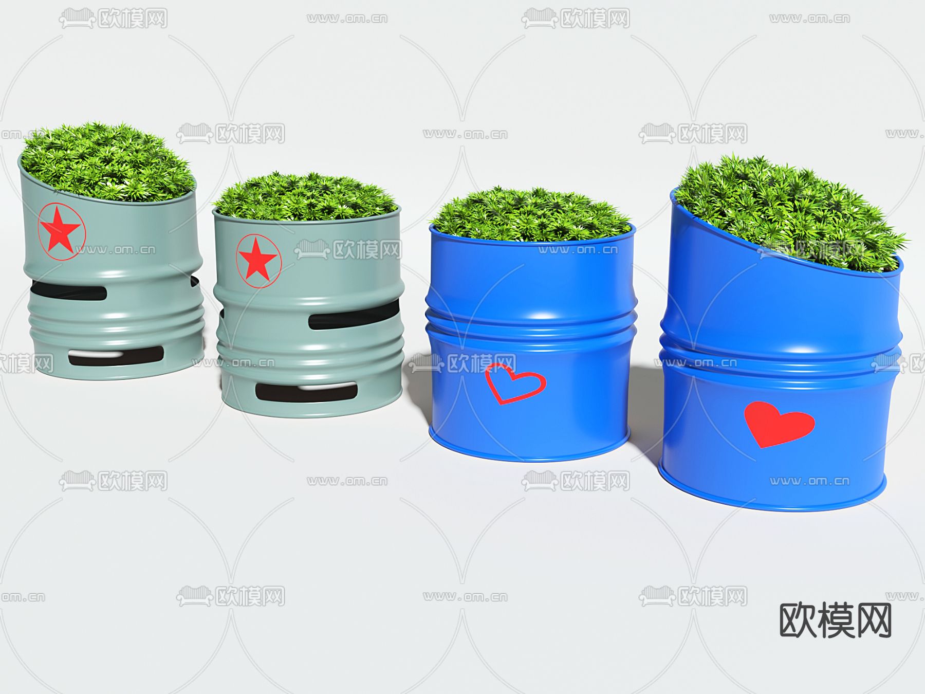 油桶盆栽 盆景su模型下载（渲染图2）