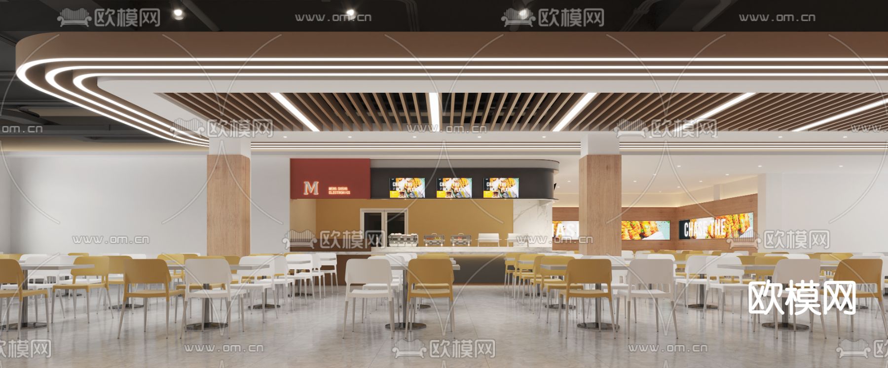 食堂 学生餐厅3d模型下载（渲染图2）