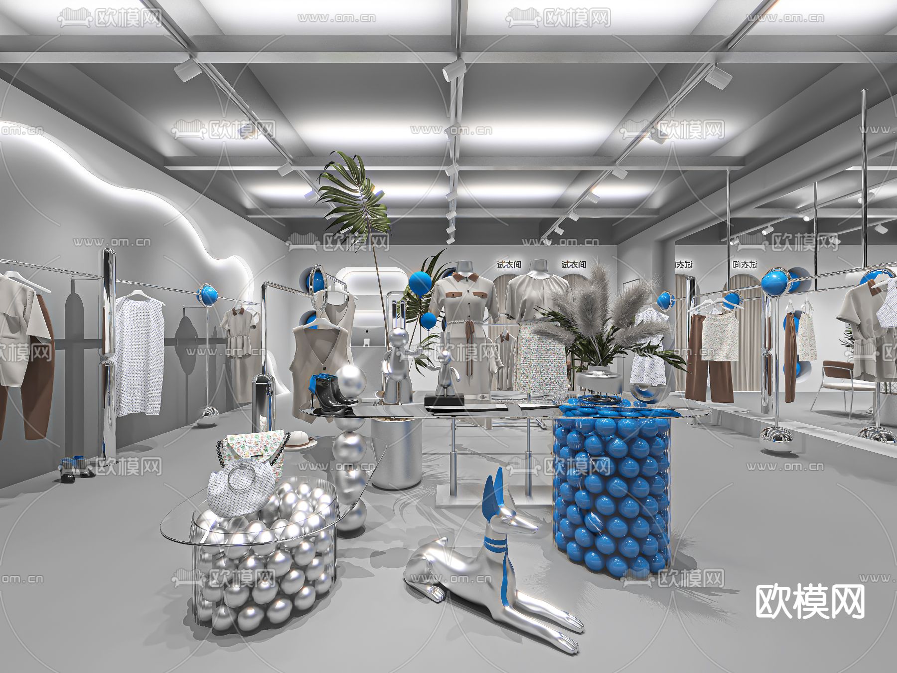 工业风服装店3d模型下载（渲染图1）