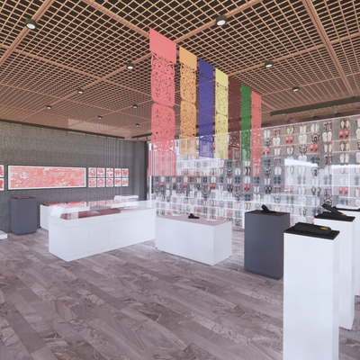  剪纸艺术 文化展厅su模型 