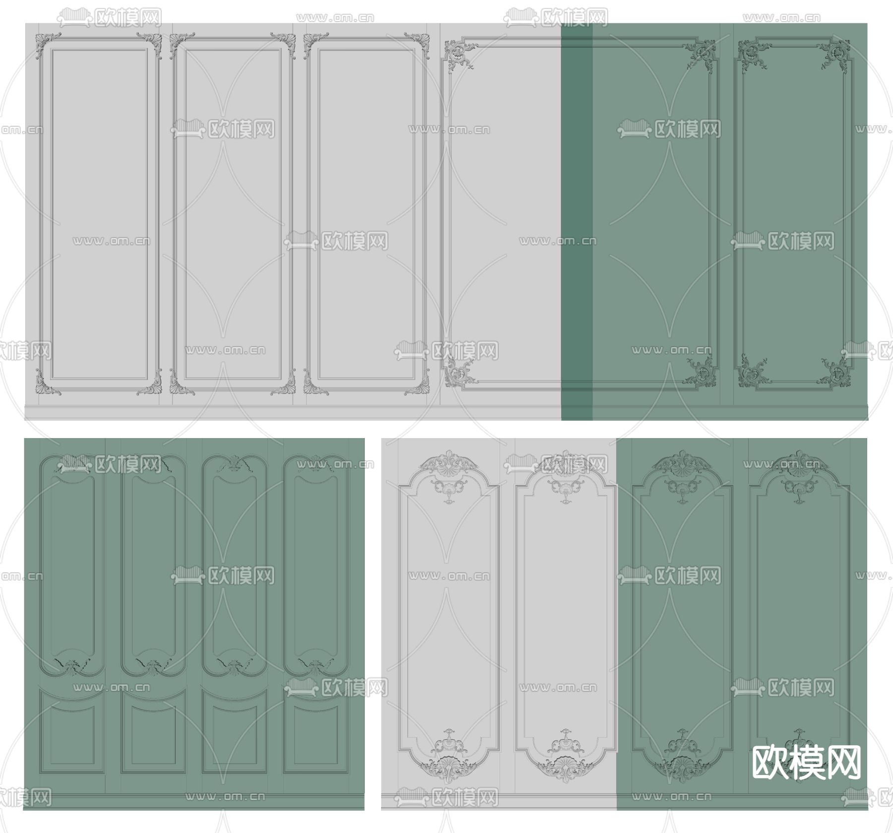 欧式背景墙 护墙板su模型下载（渲染图2）