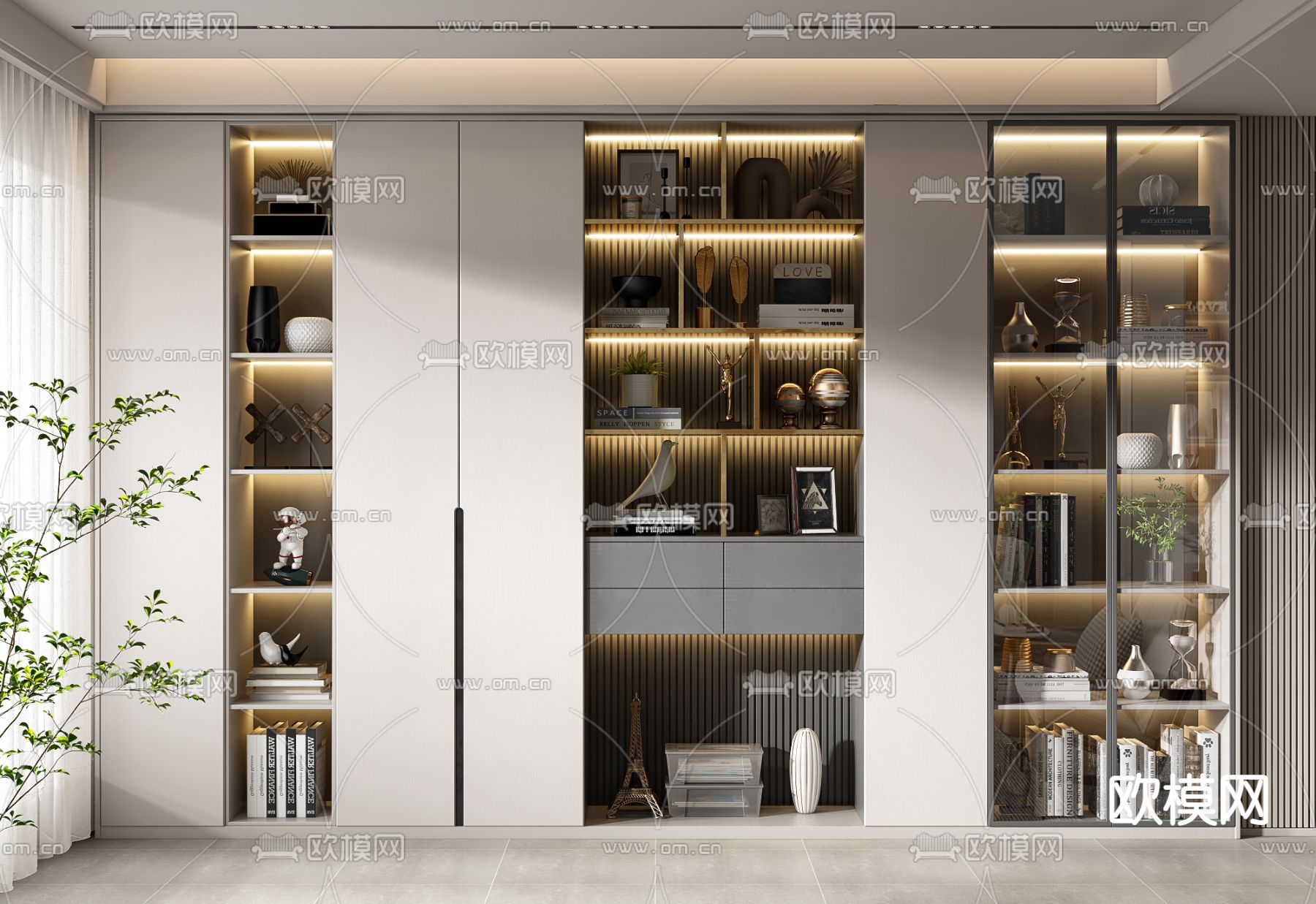 现代书柜 书架3d模型下载（渲染图1）